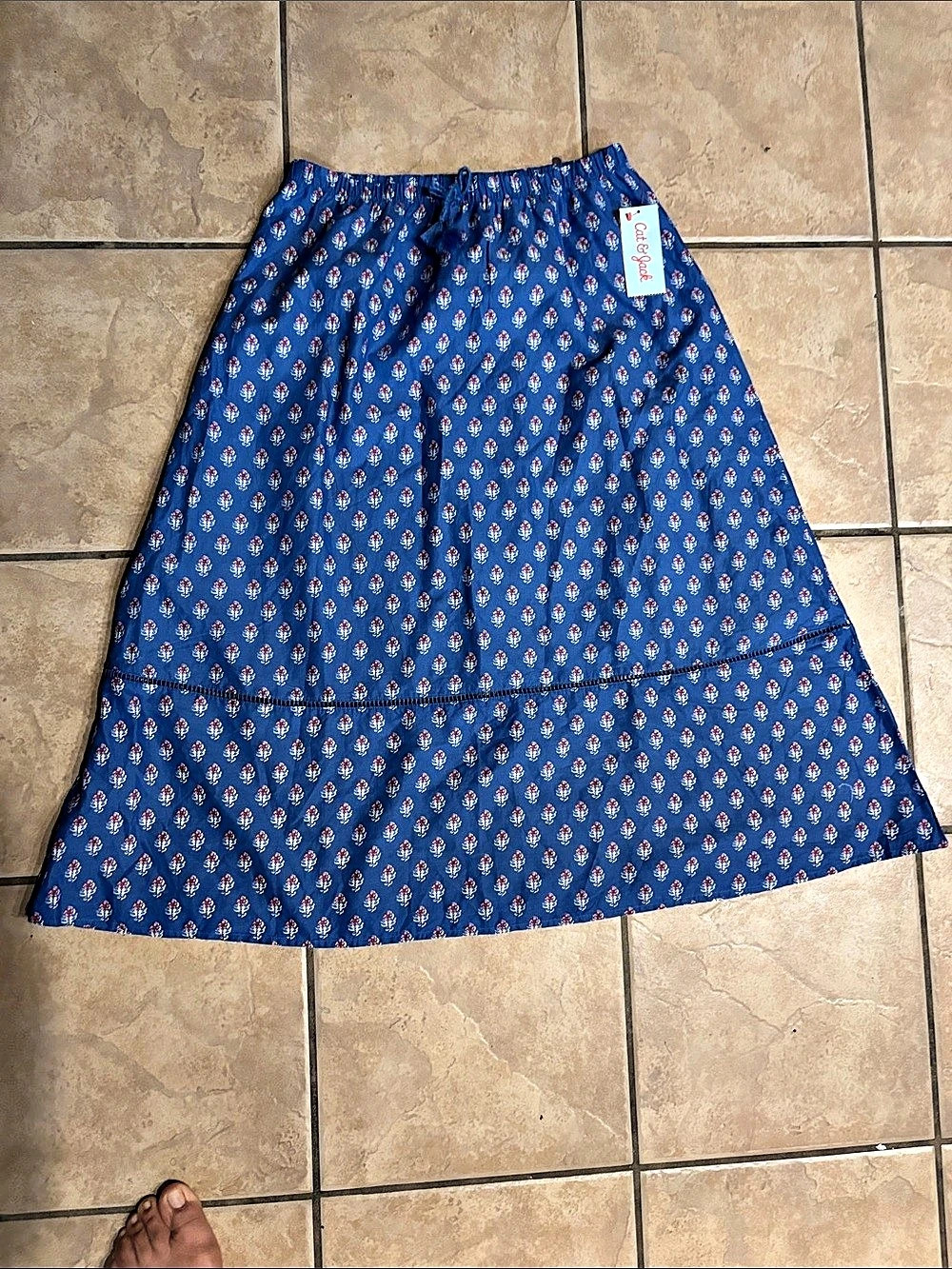 Cut & Loose Floral A-Line Skirt in Blue & Orange Like New